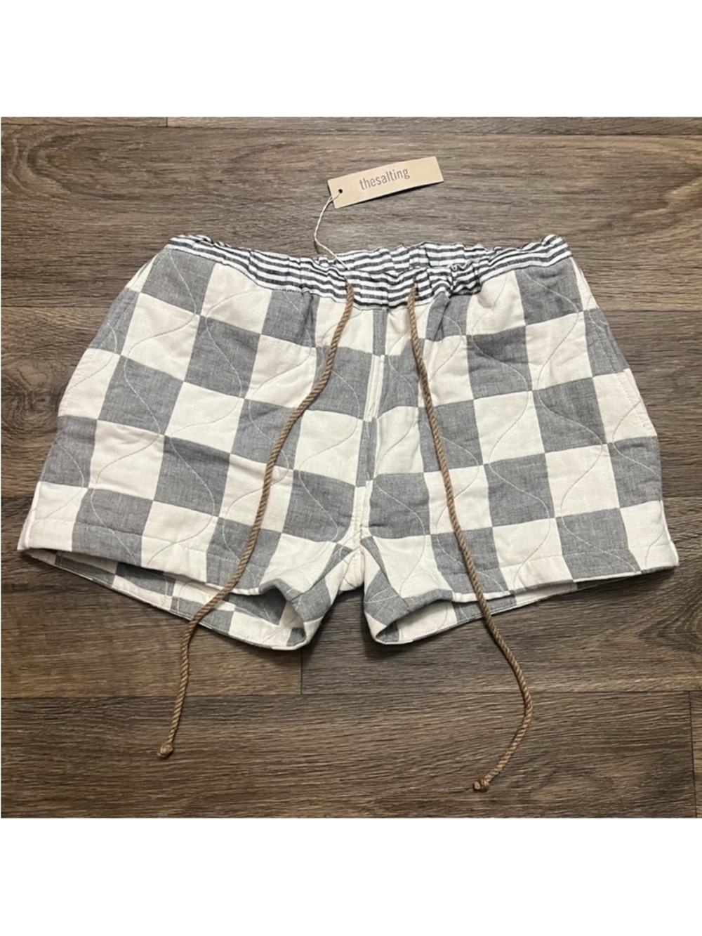 NEW The Salting Quilted Check Classic Trouser Shorts Fog Salt Size 0 NWT